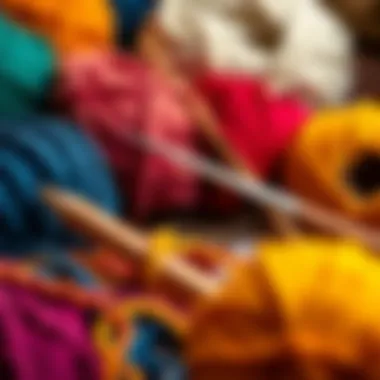 Colorful yarn and knitting tools arranged neatly
