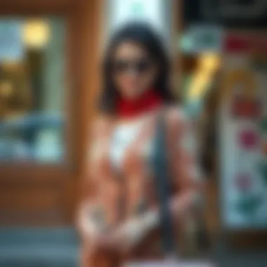 Trendy patterned cardigan styled with accessories