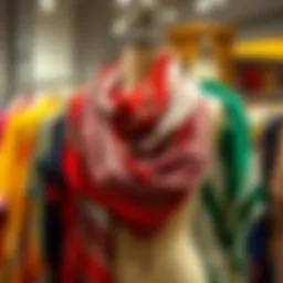 Elegant display of colorful scarves draped elegantly on a mannequin
