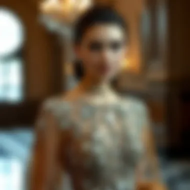 Elegant evening gown adorned with intricate stone embellishments