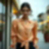 Elegant front-tied blouse showcasing unique fabric textures