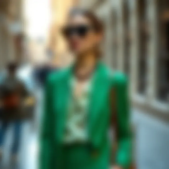 Elegant green suit paired with stylish accessories
