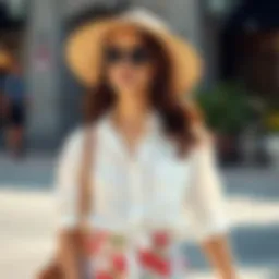 Elegant summer outfit with a white linen shirt and floral skirt