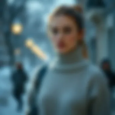 Stylish turtleneck sweater in a winter setting