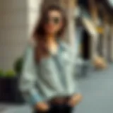 Elegant pairing of loose denim with casual attire