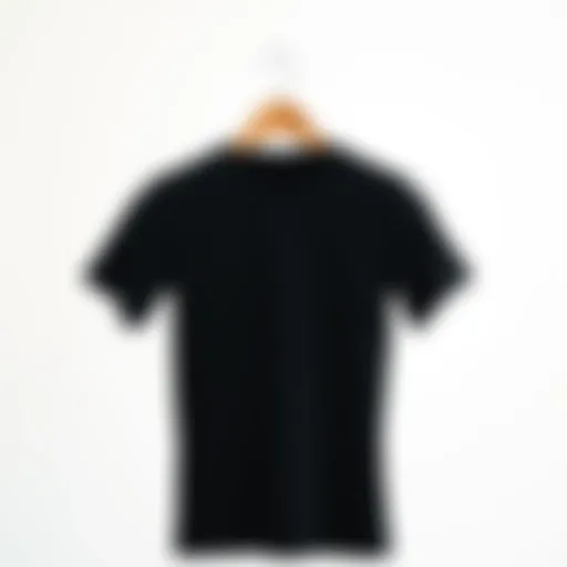 A classic black basic t-shirt displayed on a minimalist background