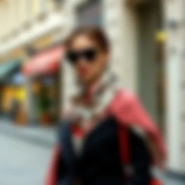 Stylish woman wearing an Armine scarf in a chic outfit