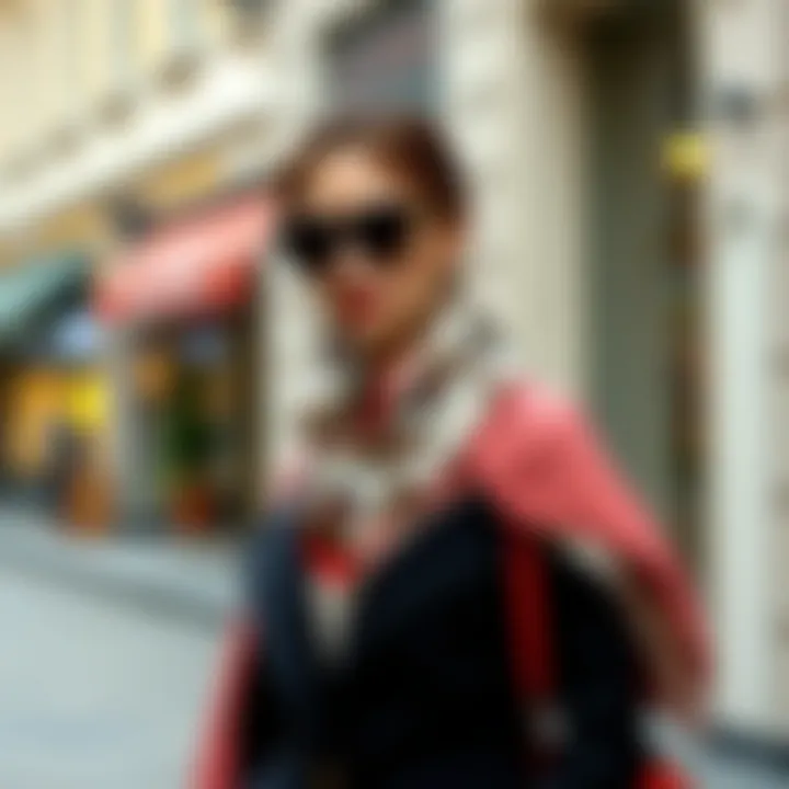 Stylish woman wearing an Armine scarf in a chic outfit