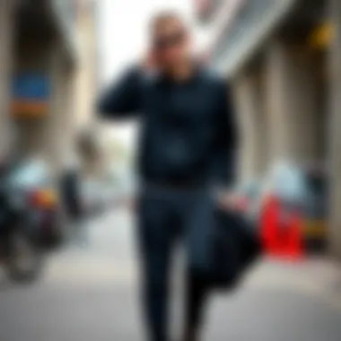 Trendy outfit combination featuring black tracksuit