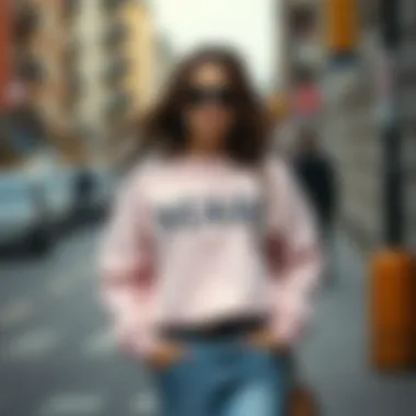 Casual street style with a cropped sweatshirt and accessories