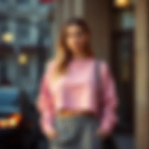 Stylish cropped sweatshirt paired with a skirt