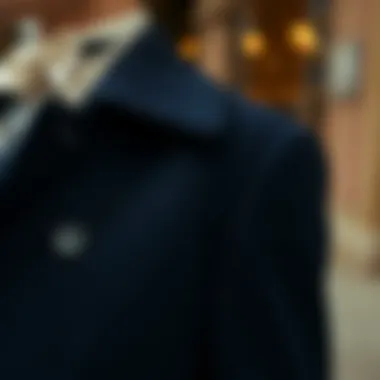 Navy Overcoat Fabric Texture Closer look at the fabric texture of the navy overcoat.