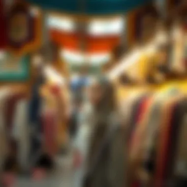 Diverse styles of Moroccan garments displayed in a vibrant market