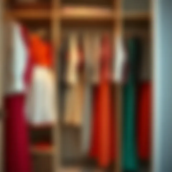 A neatly organized wardrobe showcasing various flat cut skirts in different colors