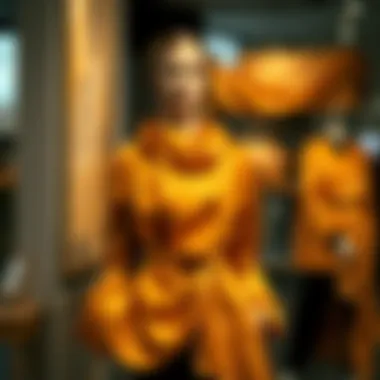 Modern Fashion Trends with Golden Silk Textiles Elegant fashion display featuring golden silk