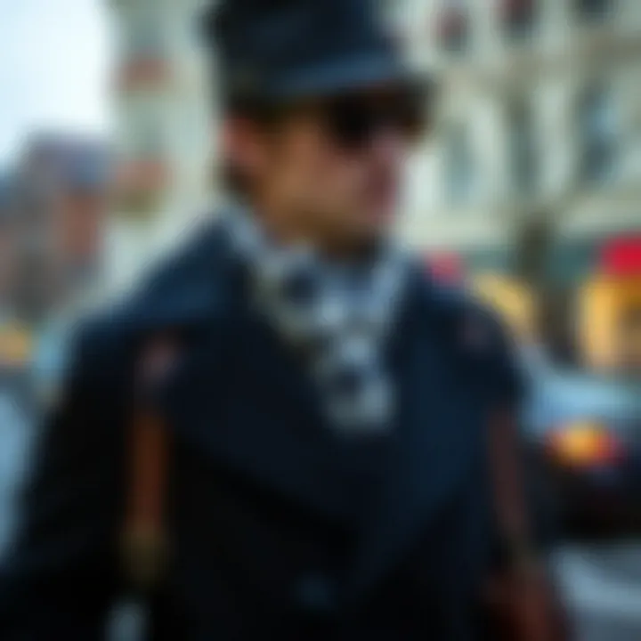 Accessories for Navy Overcoat Styling Fashionable accessories that complement the navy overcoat.