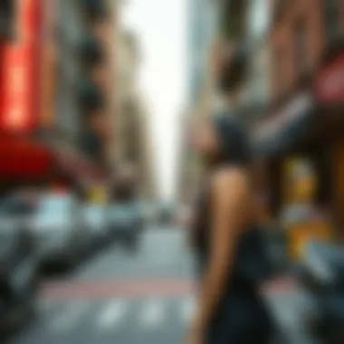 Urban Elegance in Black Dress Fashionable black dress in a vibrant urban setting