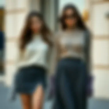 A fashionable ensemble featuring a knitted skirt