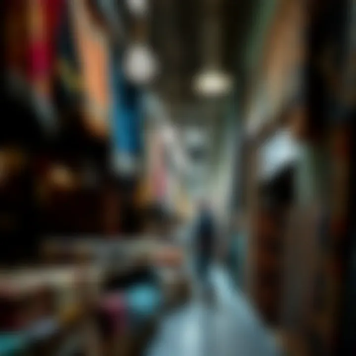 A vibrant marketplace showcasing traditional Turkish fabrics