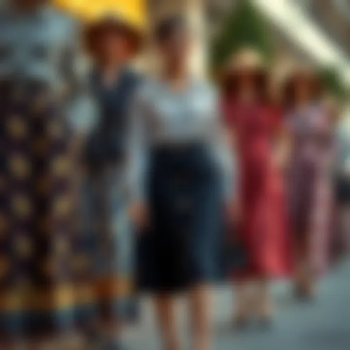 Diverse Designs of Front-Button Skirts A collection of various front-button skirt designs showcasing patterns and colors