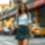 A stylish front-button skirt ensemble perfect for casual outings