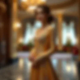 Elegant gold evening dress with intricate details