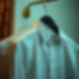 Elegant shirt displayed on a hanger with soft lighting