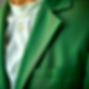 Close-up of the fabric texture of a green blazer