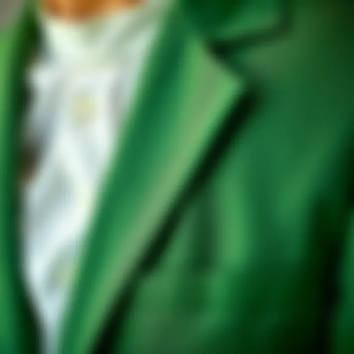 Close-up of the fabric texture of a green blazer