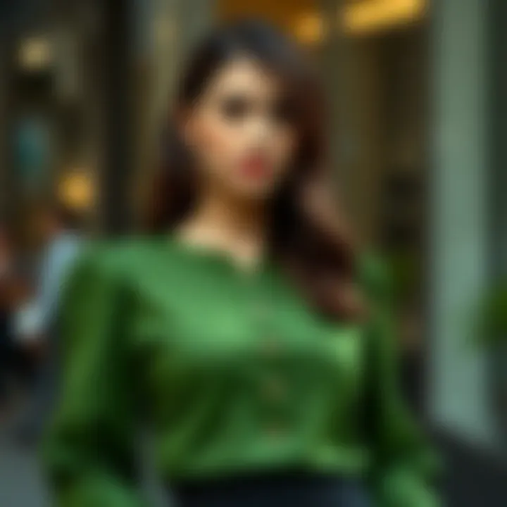 A stylish green blouse showcasing modern design elements