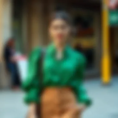 Trendy green blouse paired with a skirt