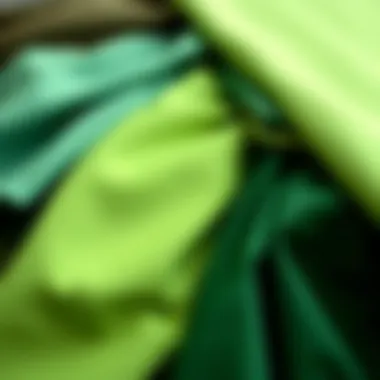 An array of green fabric swatches for blouse designs