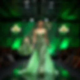 Glimmering green dress on a runway