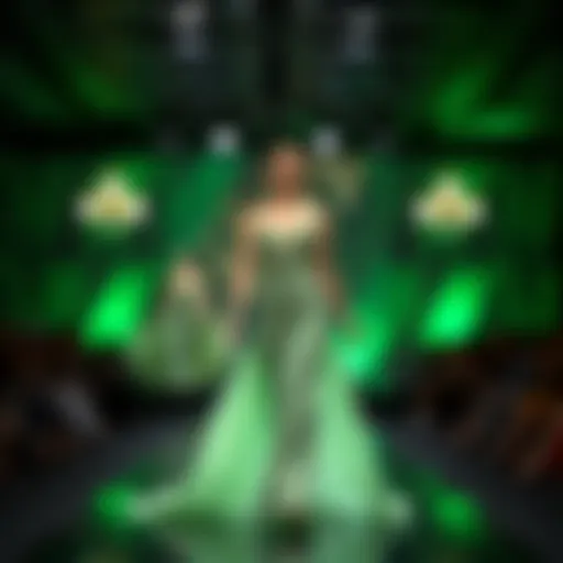 Glimmering green dress on a runway