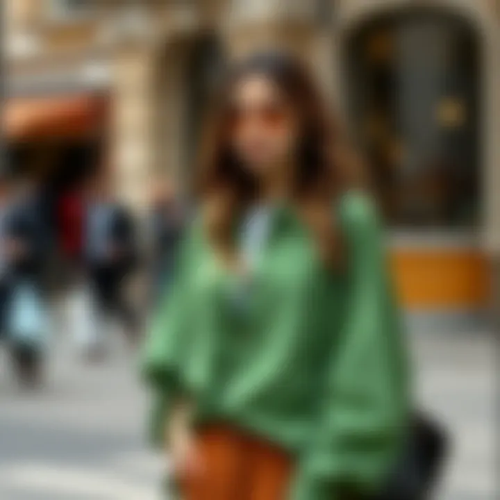 Layered look with a green shirt for autumn