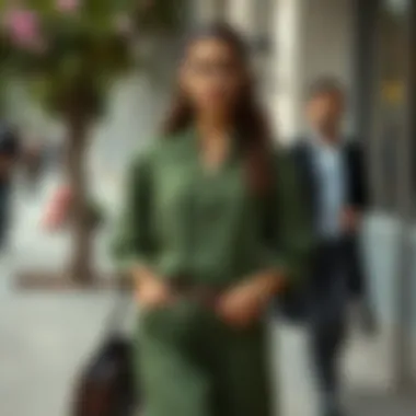 Combination of green tunic with complementary pieces