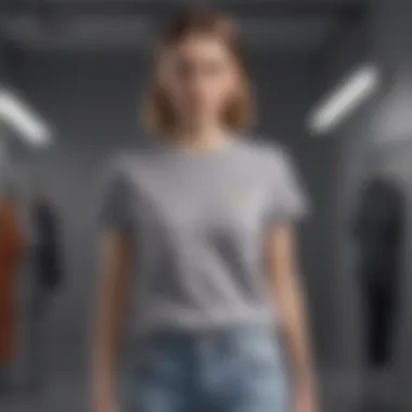 Sustainable fashion elements highlighting the gray t-shirt.