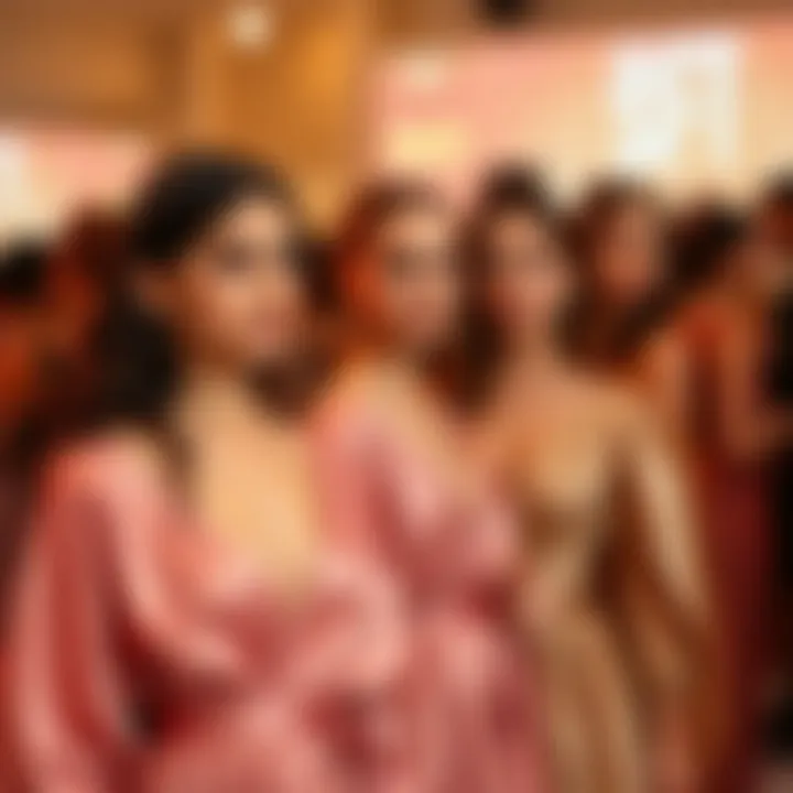 A stylish event showcasing individuals wearing rose dusty satin dresses