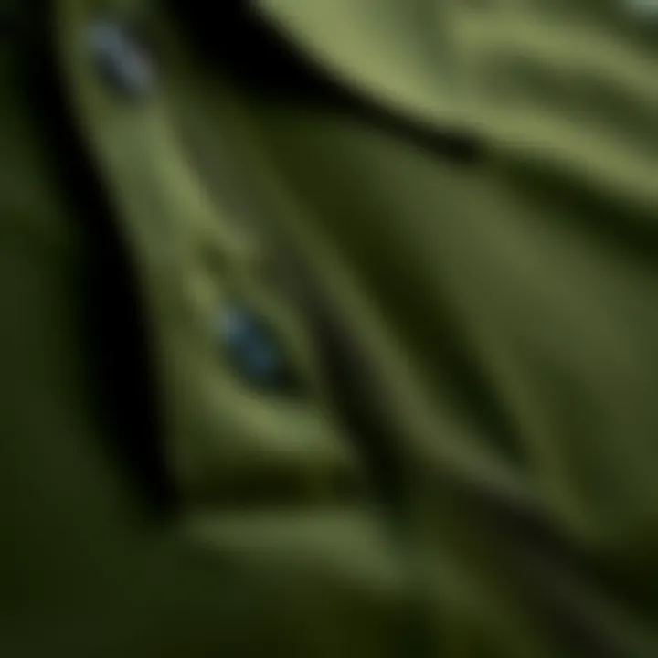 Close-up of fabric texture of an olive polo shirt