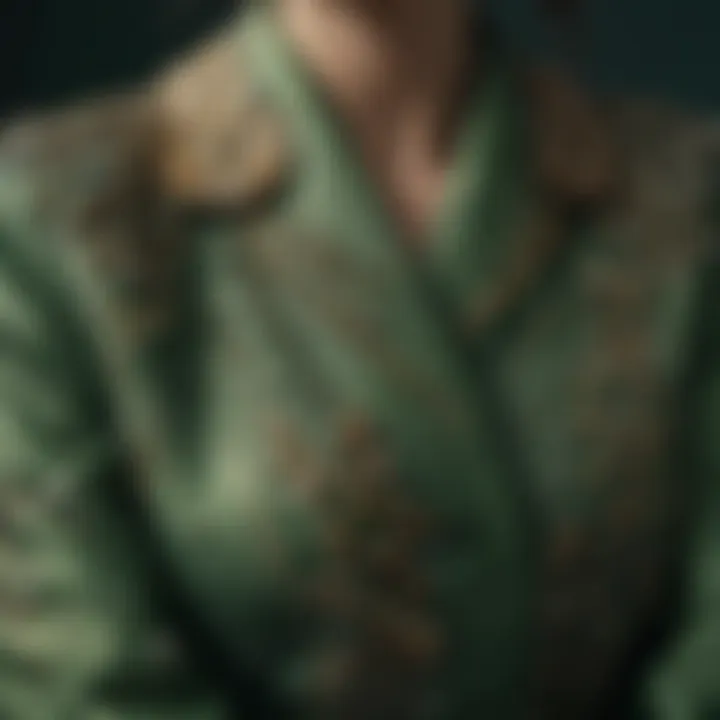 Close-up of fabric texture and details of a green coat