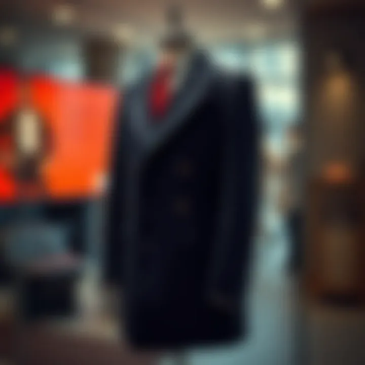 Elegant Tailored Design of Hakim Yaka Coat Elegant tailored coat displayed on a mannequin