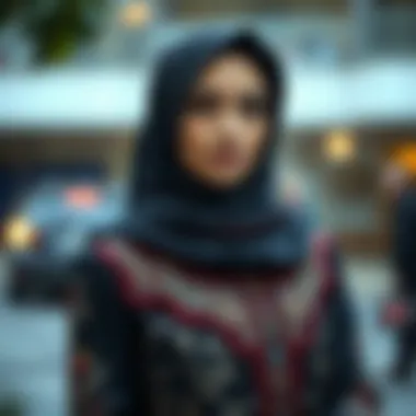 Elegant heavy hijab dress showcasing intricate embroidery