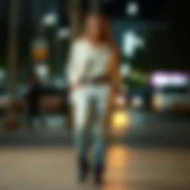 A combination of blue jeans and white trousers in a fashion ensemble