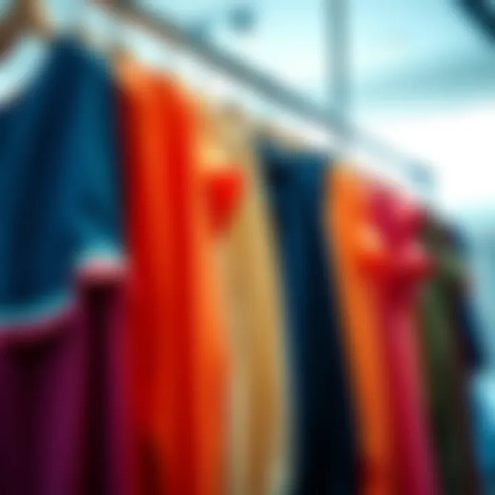 Colorful array of blouses hanging on a rack