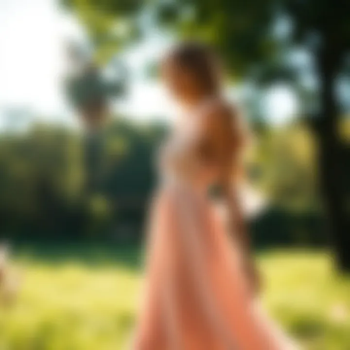 A serene outdoor setting showcasing a chic dress in natural light