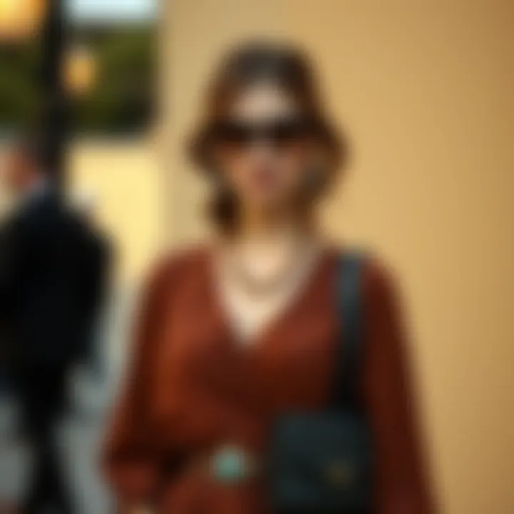 Elegant brown dress styled with accessories