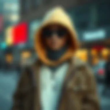 Fashionable hooded jacket paired with contemporary accessories