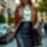 Elegant pencil leather skirt outfit with chic accessories