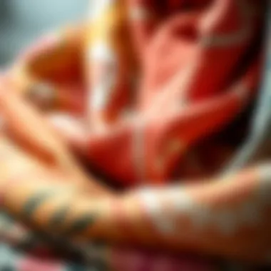 Close-up of luxurious fabrics used in headscarves