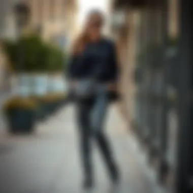 A fashionable pairing of black pants with accessories